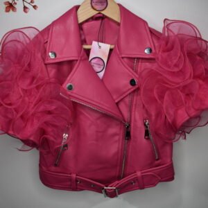 FUCHSIA SHORT SLEEVE ECO LEATHER JACKET