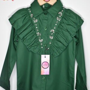 GREEN TOP SHIRT WITH RHINESTONES