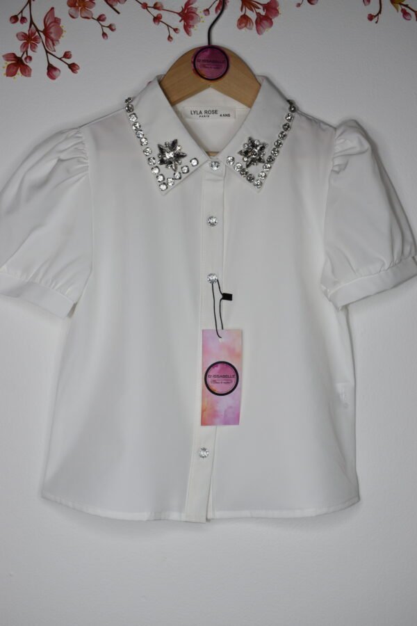 WHITE RHINESTONE COLLAR TOP SHIRT
