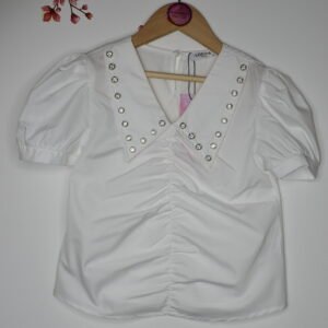 WHITE TOP SHIRT RHINESTONE COLLAR