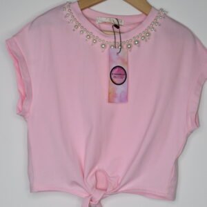 PINK TOP T SHIRT WITH PEARLS