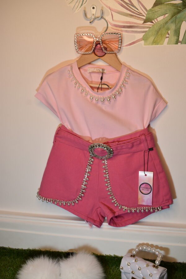 FUCHSIA SHORT JEANS WITH PEARLS - Image 2