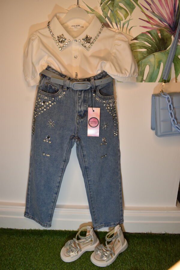 WHITE RHINESTONE COLLAR TOP SHIRT - Image 4