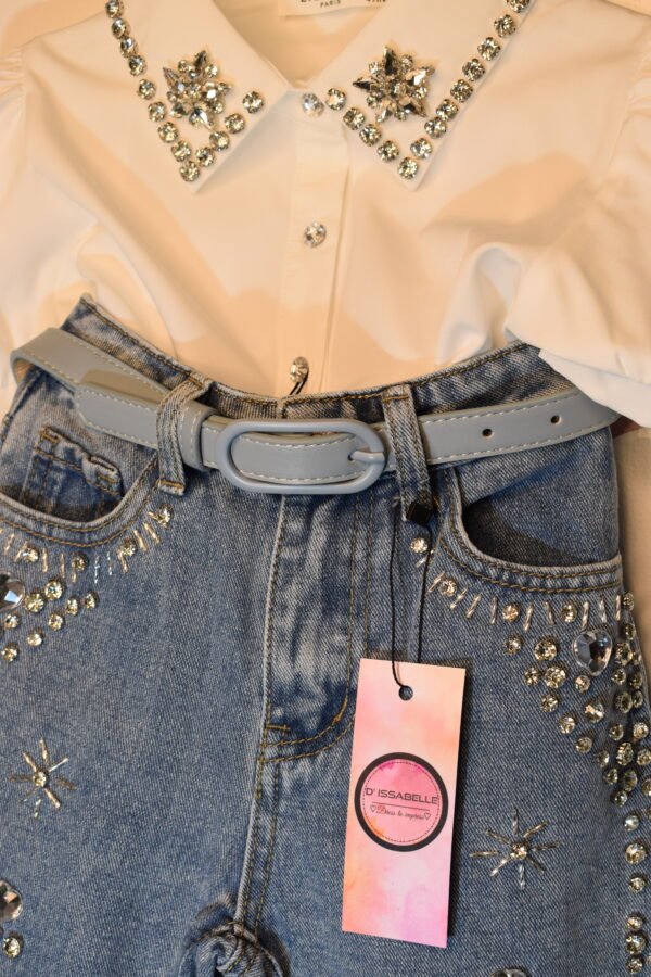WHITE RHINESTONE COLLAR TOP SHIRT - Image 3