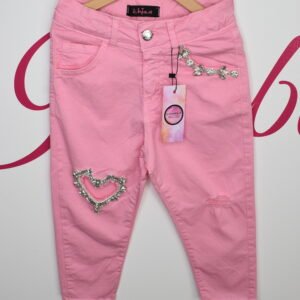 PINK/ BLACK TROUSERS WITH RHINESTONE HEART