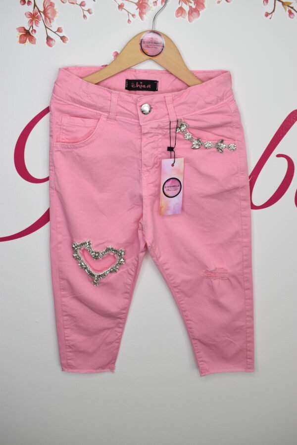 PINK/ BLACK TROUSERS WITH RHINESTONE HEART