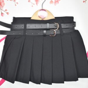 SHORT PLEATED BLACK WITH DUBLE BELT
