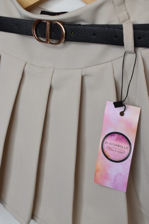 PLEATED BEIGE SKIRT WITH BELT - Image 2