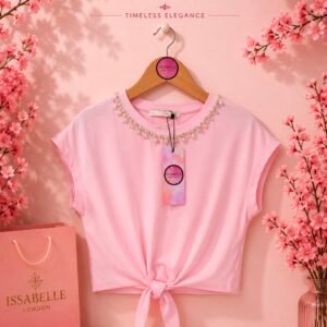 PINK TOP T SHIRT WITH PEARLS