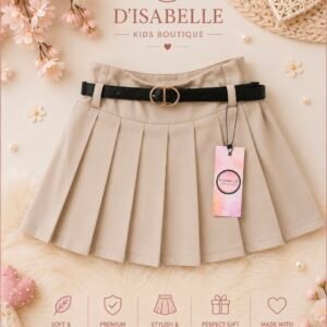 PLEATED BEIGE SKIRT WITH BELT