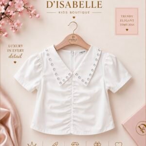 WHITE TOP SHIRT RHINESTONE COLLAR