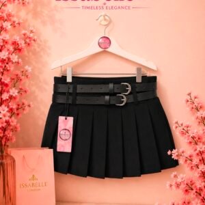 BLACK PLEATED SKORT WITH DUBLE BELT