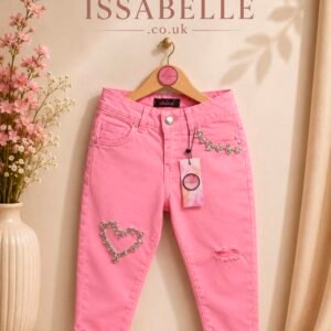 PINK/ BLACK TROUSERS WITH RHINESTONE HEART