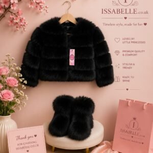 GIRL BLACK FAUX FUR COAT