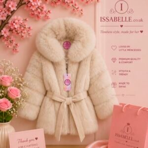 GIRL BEIGE FAUX FUR BELTED COAT