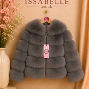GIRL GREY FAUX FUR COAT