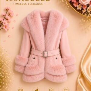 GIRL PINK FAUX FUR BELTED COAT