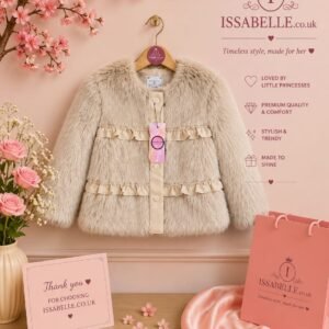 GIRL BEIGE FAUX FUR COAT WITH LEATHER DETAILS