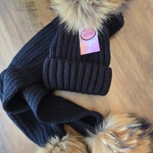SET - BLACK HAT & SCARF REAL FUR