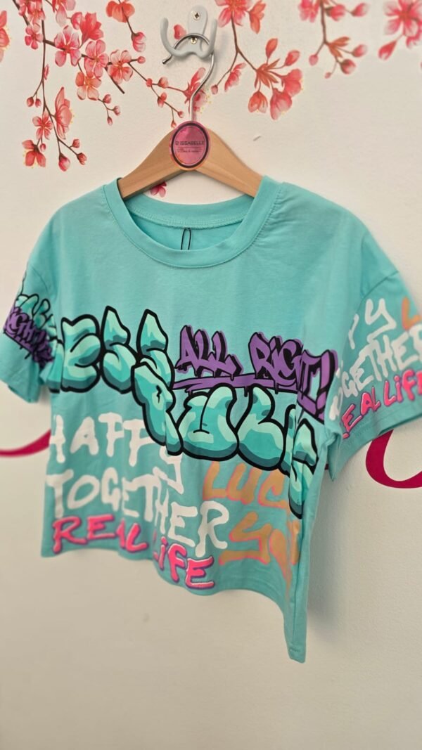 blue t-shirt graffiti top - Image 3