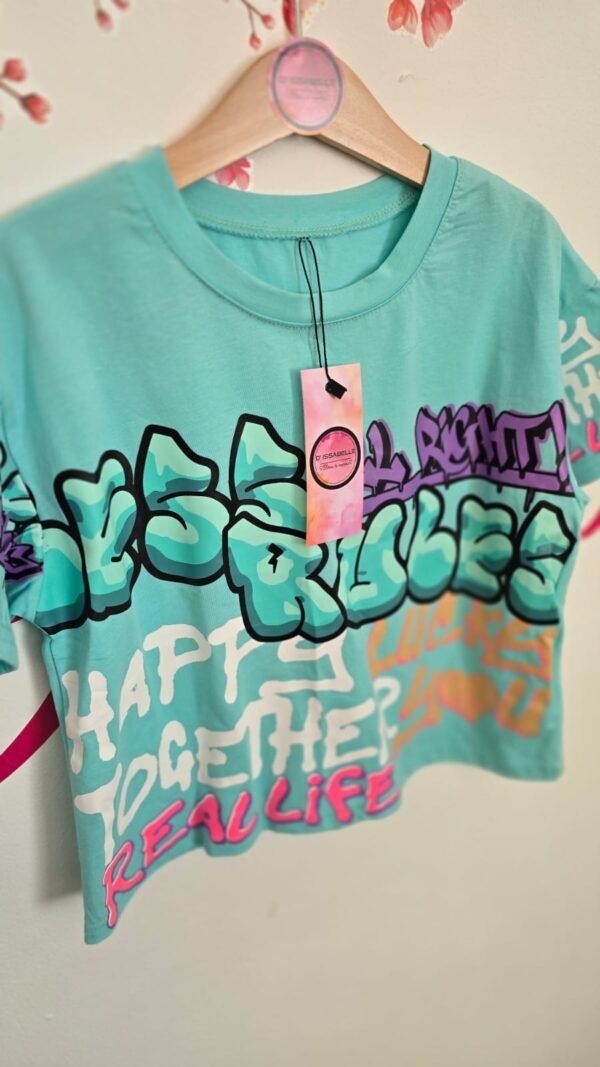 blue t-shirt graffiti top - Image 2