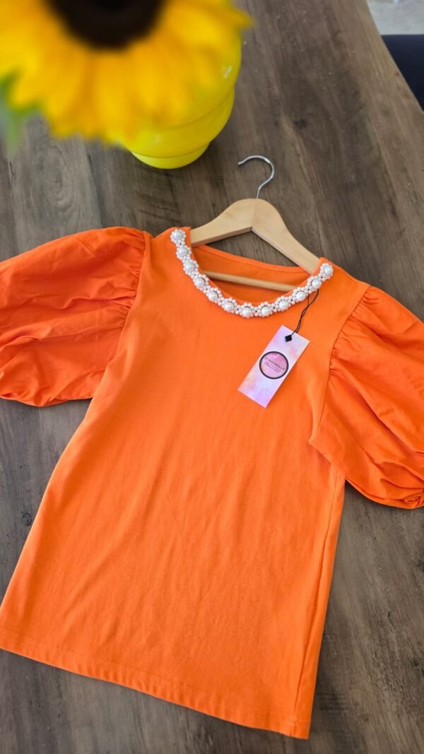 GIRL ORANGE TOP WITH PEARLS - Image 2
