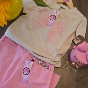 GIRL BEIGE TOP WITH BOW
