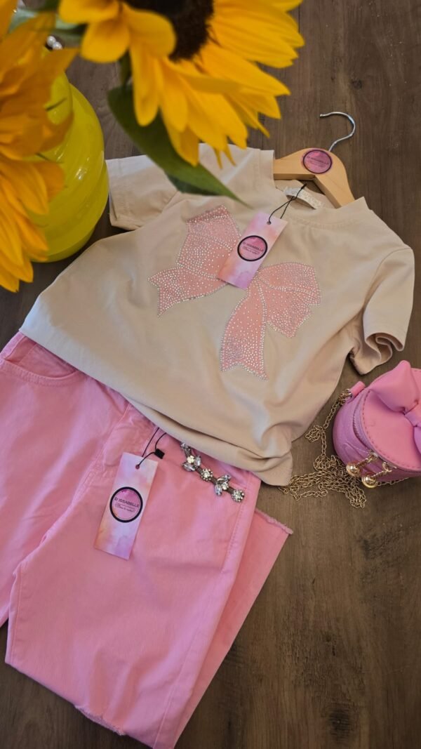 GIRL BEIGE TOP WITH BOW