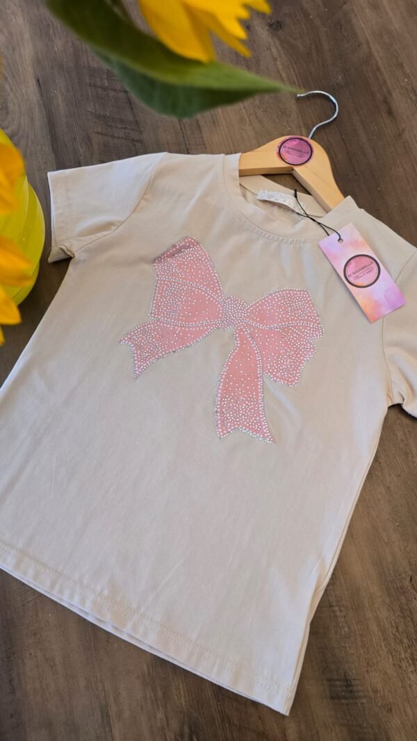 GIRL BEIGE TOP WITH BOW - Image 3