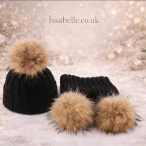 SET - BLACK HAT & SCARF REAL FUR