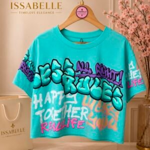 BLUE T-SHIRT GRAFFITI TOP