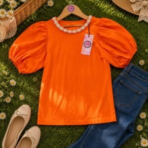 GIRL ORANGE TOP WITH PEARLS