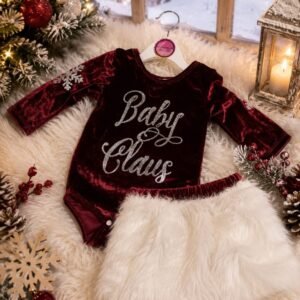GIRL VELVET BABY CLAUS OUTFIT 2pcs