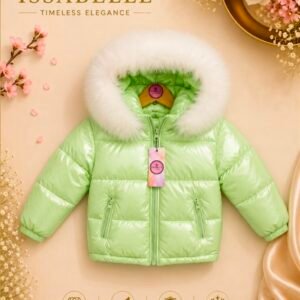 GIRL GREEN JACKET WITH WHITE FAUX FUR