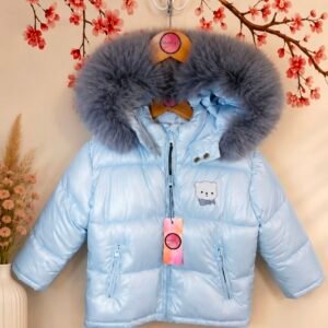 GIRL BLUE JACKET WITH BLUE FAUX FUR