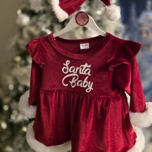 CHRISTMAS VELVET OUTFIT 2 PCS DRESS SANTA BABY