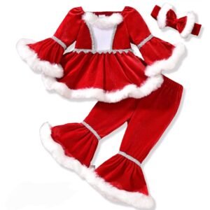 GIRL VELVET CHRISTMAS OUTFIT 3PCS