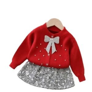 GIRL RED OUTFIT SILVER BOW