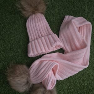 SET- PINK HAT & SCARF REAL FUR