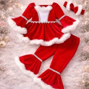 GIRL VELVET CHRISTMAS OUTFIT 3PCS