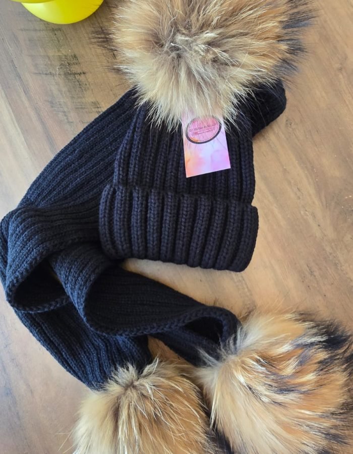 SET – BLACK HAT & SCARF REAL FUR