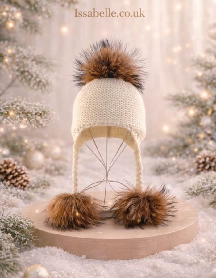 REAL FUR 3 POM POM WHITE HAT