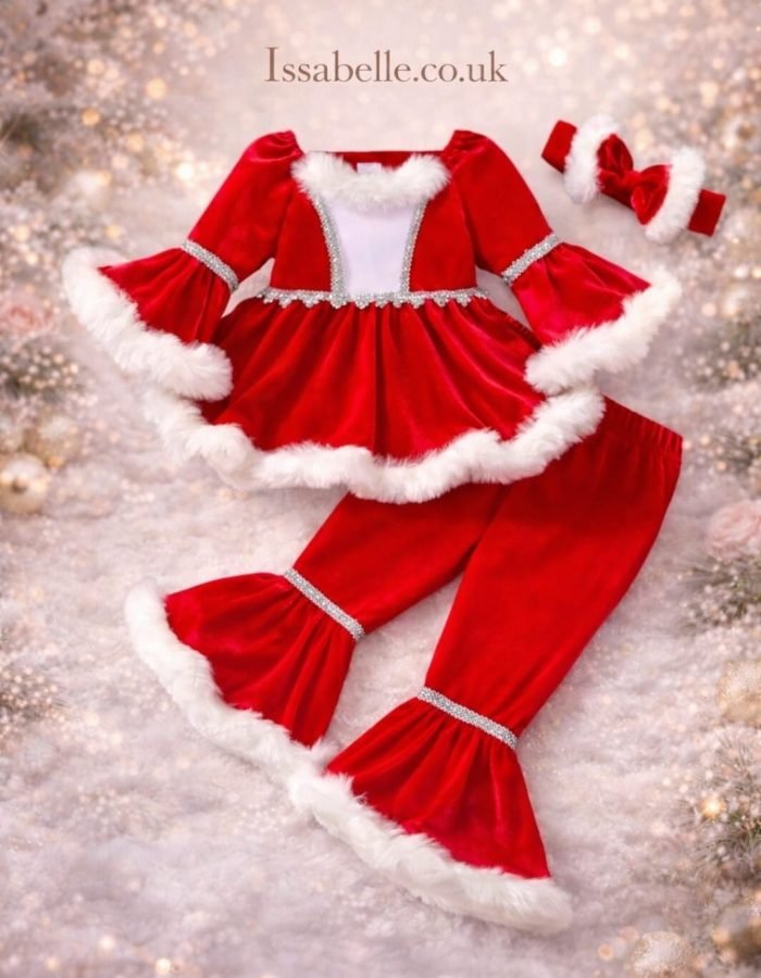 GIRL VELVET CHRISTMAS OUTFIT 3PCS