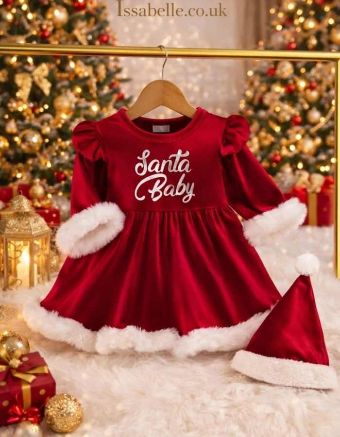 CHRISTMAS VELVET OUTFIT 2 PCS DRESS SANTA BABY